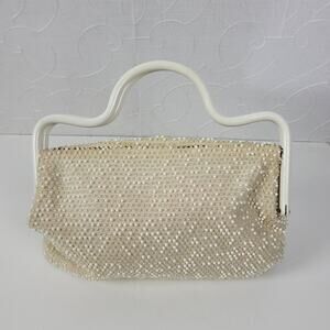 Vintage Reversible  Caviar Beaded Handbag Small Black Cream Lucite Handles